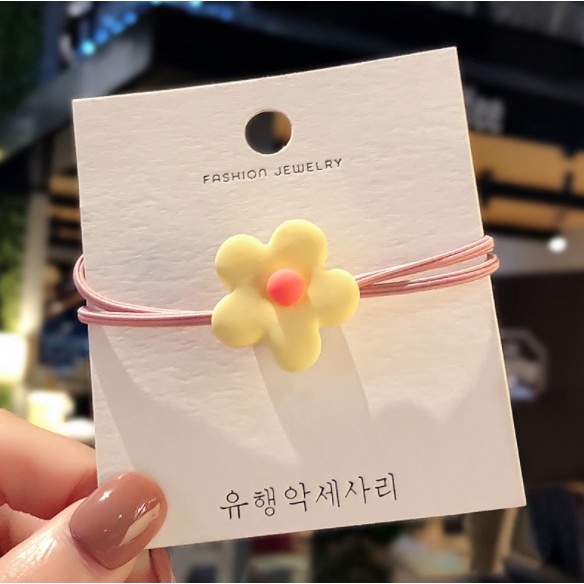 OSM JKT F5100 (1 PC) Ikat Rambut Elastis Motif Bunga Lucu Gaya Korea / Karet Rambut /Kunciran Rambut-Pink