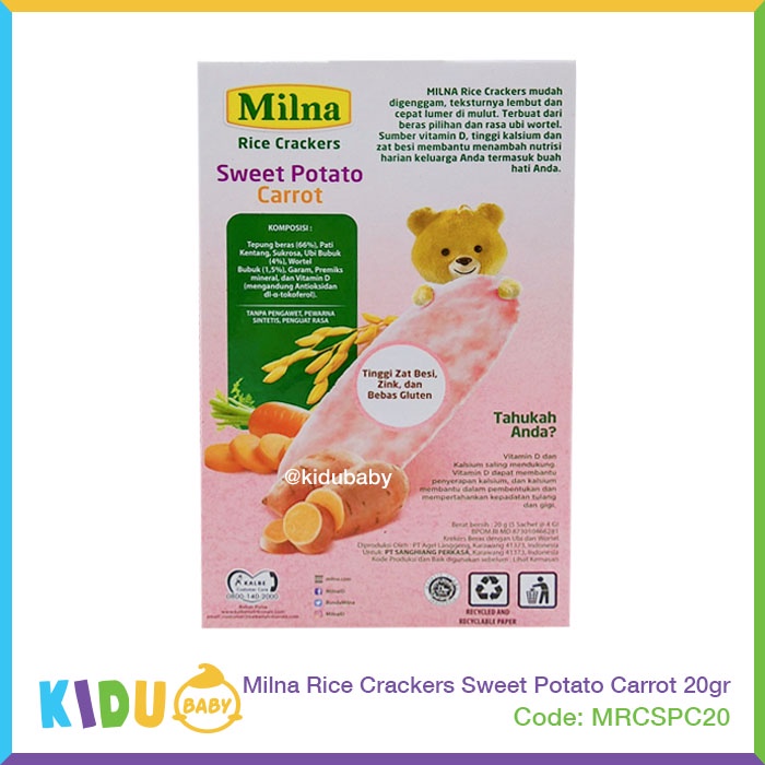 Milna Rice Crackers 20gr Cemilan Makanan MPASI si Kecil Kidu Baby