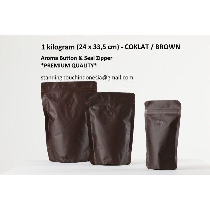 

vf2011vf Kemasan Kopi Standing Pouch 1 Kilogram (Valve + Zipper) Coklat Premium Ds20X11