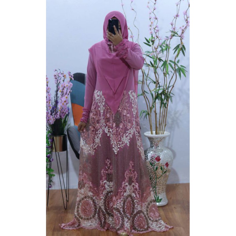Erhinaa Syar'i Brukat Keliling Jumbo LD100-130 PB140 Busui Set Khimar
