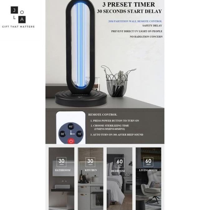 UV Lamp Virus Killer/UZ Sterilizer Lamp / UV Sterilizer Ruangan - Ozone, Hitam