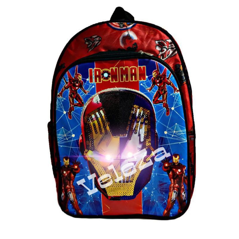 Tas ransel anak laki-laki karakter ironman led 2in1 - tas + topi