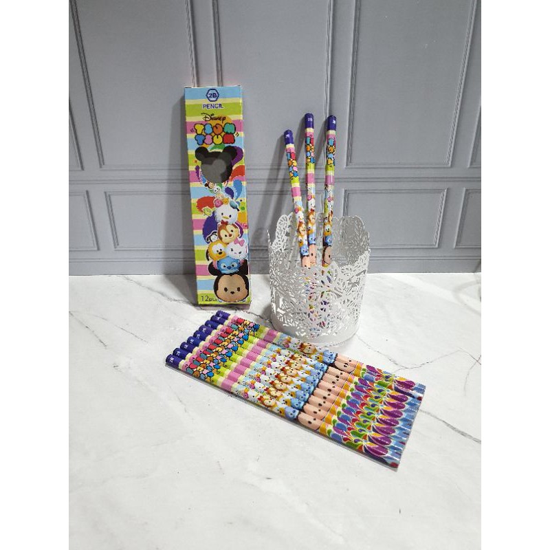 (12pc) pencil 2B kayu fancy/pensil karakter/pensil kayu murah/pensil fancy/pencil-Tsum-Tsum
