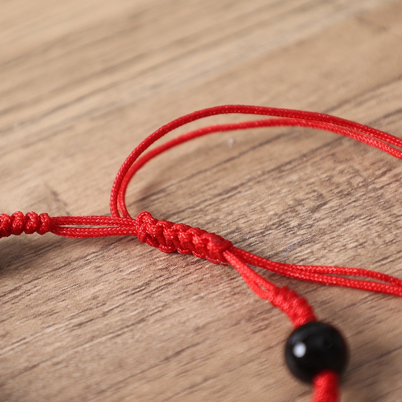 Vintage National Style Rose Carved Handmade Weave Bangle/ Exquisite Red Rope Beaded Craft Bracelet