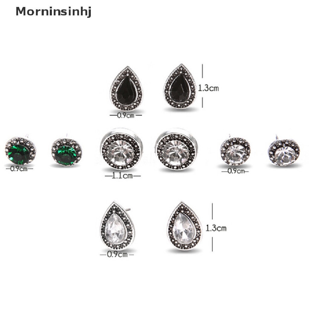 Mornin 5pasang /Set Boho Water Drop Kristal Berlian Imitasi Stud Anting Wanita Pesta Perhiasan id