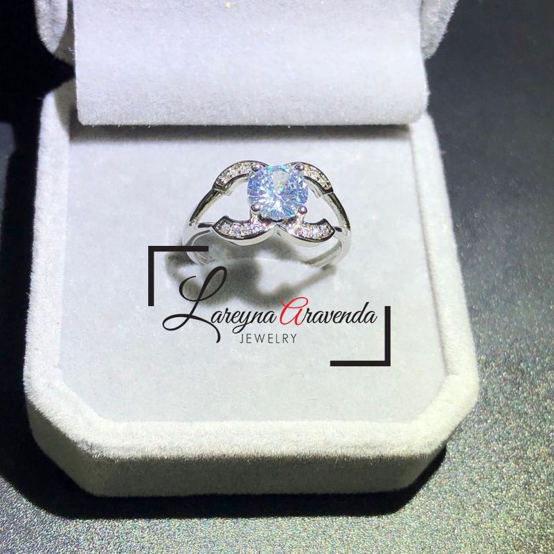 Cincin Silver S925 Kristal Model Double C Diamond CC026