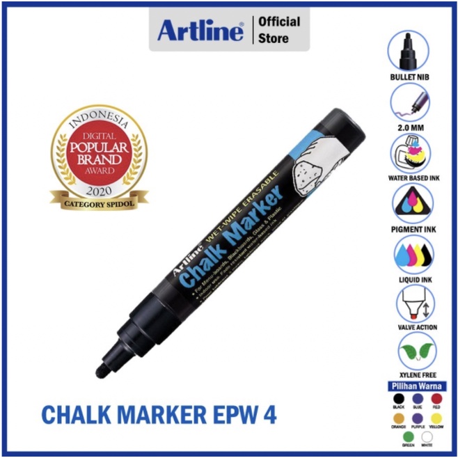 

Spidol non permanent merek Artline EPW-4 Chalk Marker
