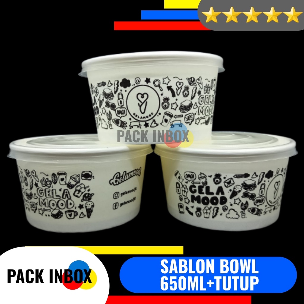 GRATIS DESAIN SABLON PAPER BOWL 650ML CUSTOM DESAIN DAN TUTUP SABLON PAPER BOWL 650 ML CUSTOM DESAIN