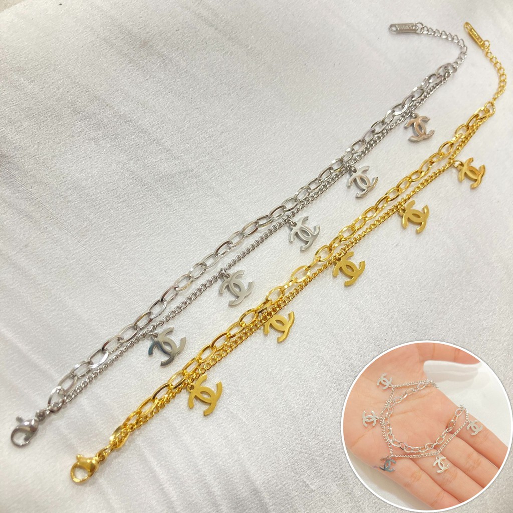 Gelang Rantai Titanium Wanita / 2 Layer Korean Style Perhiasan Fashion