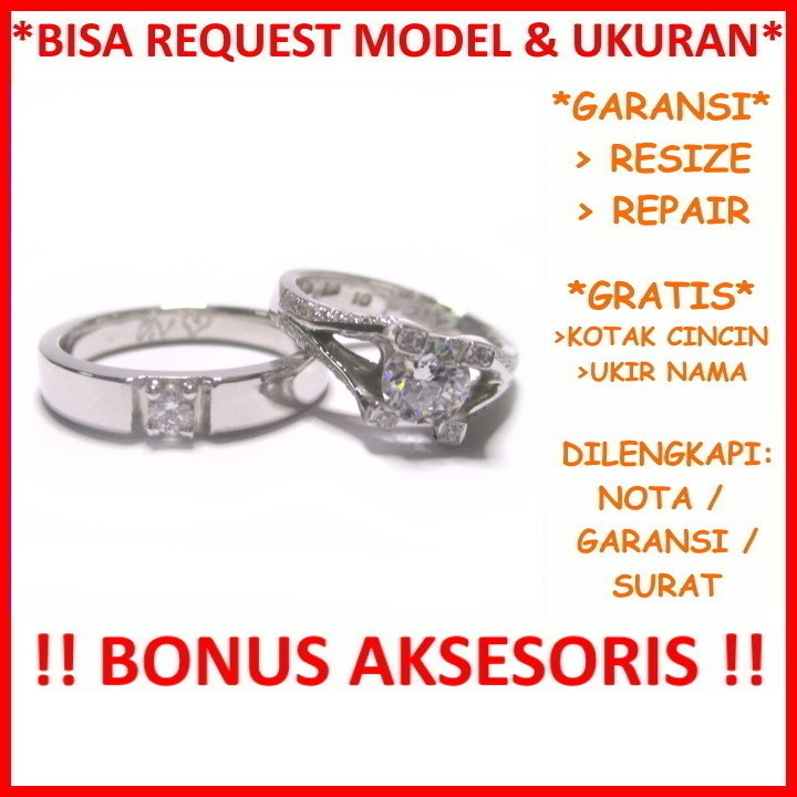 Cincin Kawin Couple Emas Putih Palladium Gratis Ukir Nama Bisa Pesan Model Garansi Asli ID675