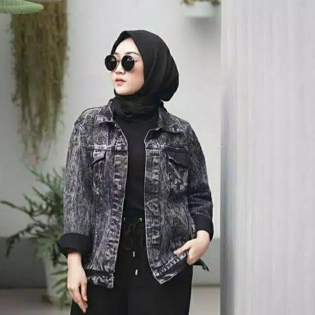 Jaket Jeans Oversize Wanita Pria Denim Levis Original Premium - Snow Hitam, XL