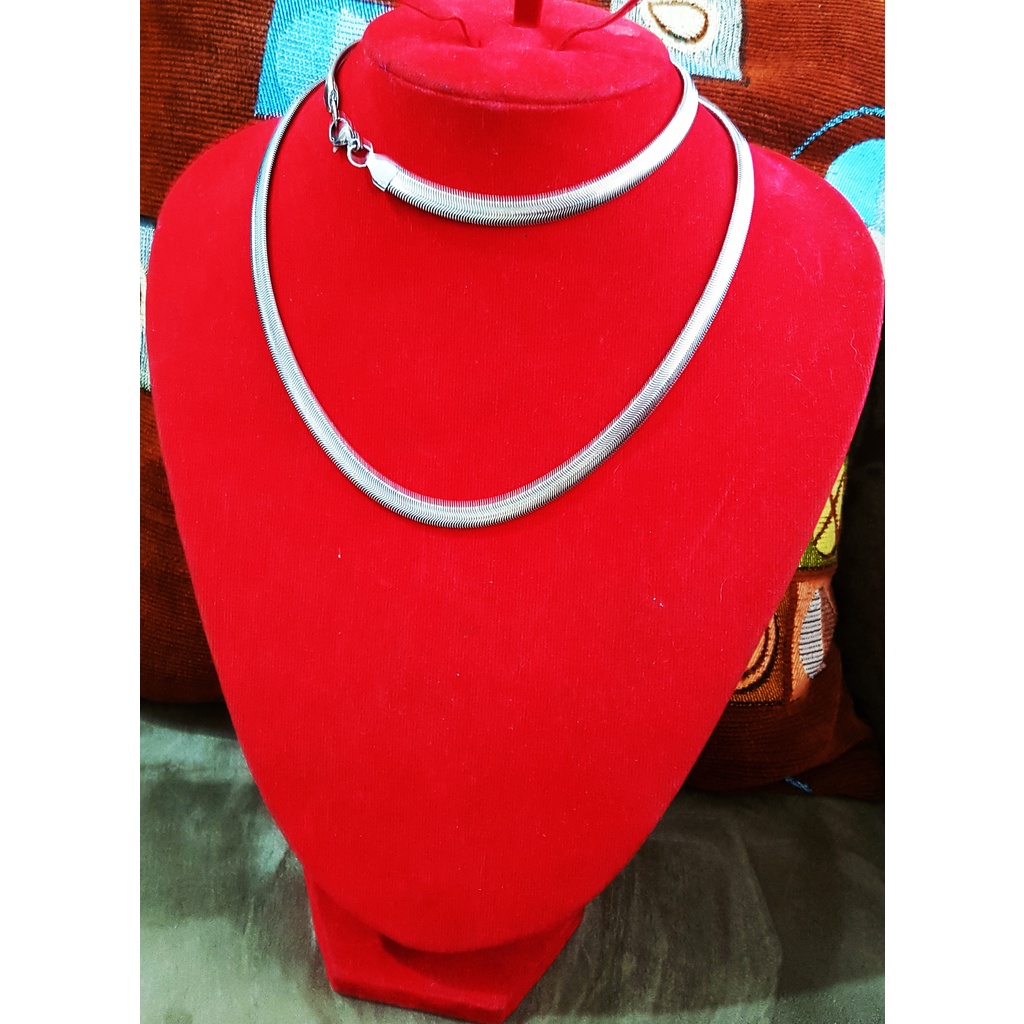 Kalung Besi Putih Asli Ambon model belut gepeng ukuran 6.2 ml