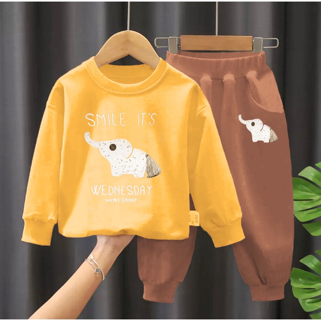 SETELAN SWEATER ANAK BABYTERY SWEATER ANAK MOTIF GAJAH SMILE 1-5 TAHUN SETELAN SWEATER JAKET ANAK TERLARIS JAKET ANAK KEKINIAN JAKET IMPORT ANAK BISA PILIH WARNA