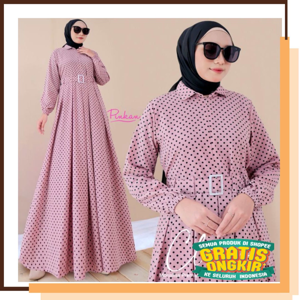 MUDAH TUA GELAP TERANG /  Ania Maxy 14 - LD110 Leher Kerah / Gamis Monalisa Polka / Clara Maxy / 238