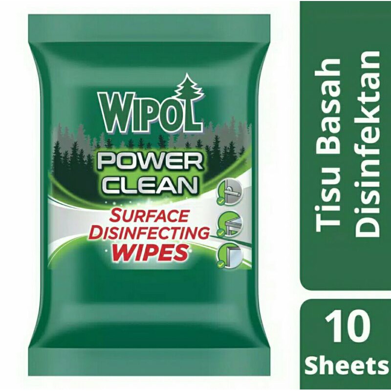 WIPOL WIPES TISU BASAH DISINFEKTAN POWER CLEAN ISI 10 LEMBAR