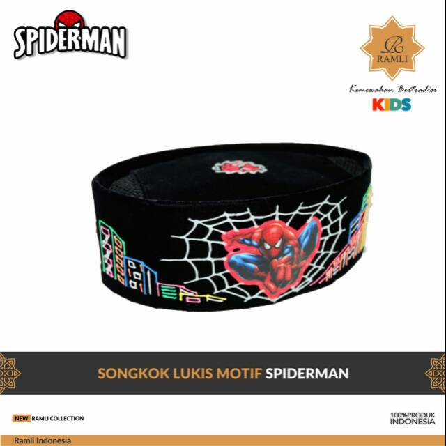 Songkok Peci Kopyah hitam Motif SPIDERMAN