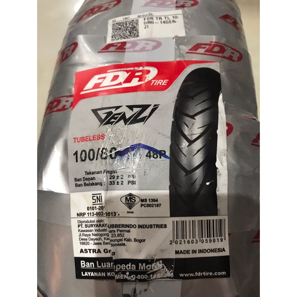 Ban Luar Belakang FDR 100 / 80 Ring 14 Genzi Tubeless