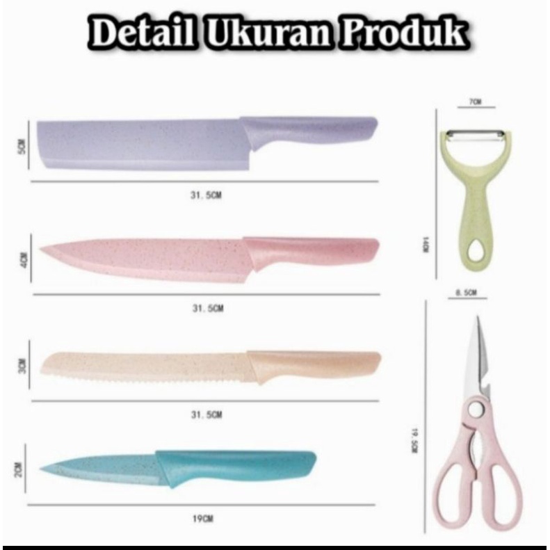 6pcs pisau keramik warna set / pisau set 6in1 stainless / pisau set murah anti lengket pisau gunting set