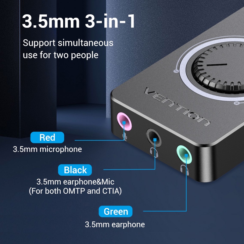 Vention USB Sound Card External Stereo Sound Adapter w/ Volume Control-3