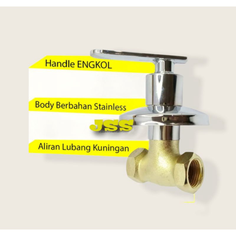 Stop Kran Tanam Kuningan Stop Kran Shower Plat Stainless Drat 1/2 Inch