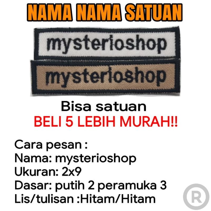 custom Bordir nama seragam sekolah/bet nama, bordir nama, patch emblem nama, patch nama Bordir Nama 