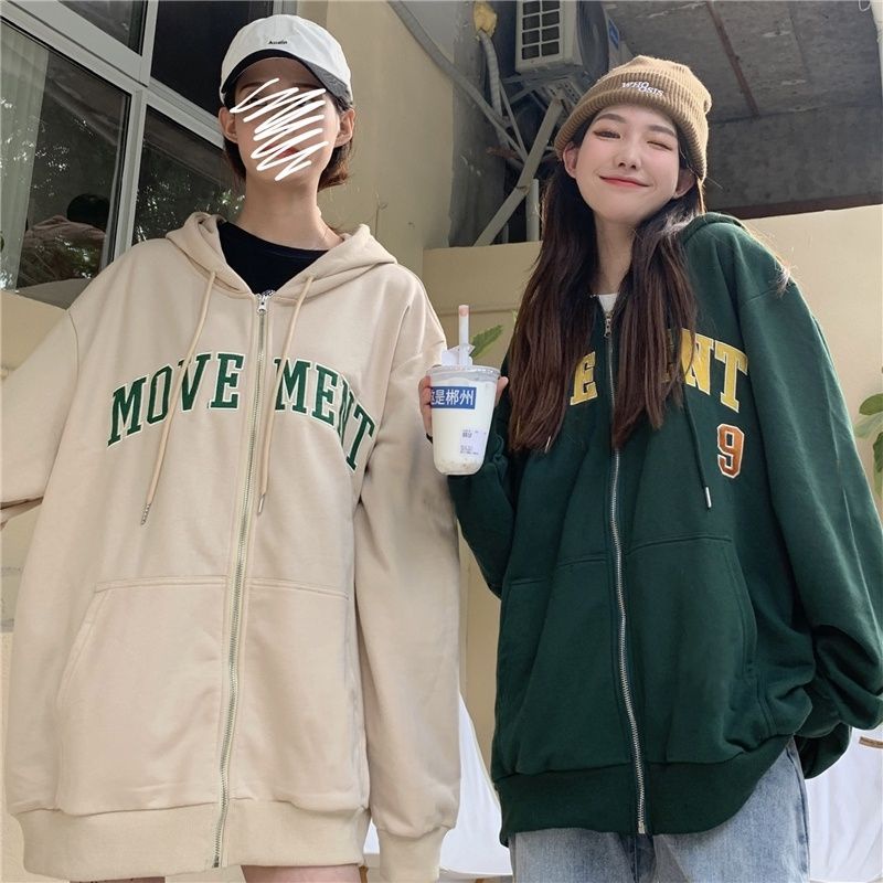 (S - XXXXXL 6XL) Zip Hoodie MOVEMENT Jacket Boy Gilrs Oversize Krem Khaki Jaket Zipper MOVE MENT BIGSIZE Hoodi Jumper Beige Resleting Jumbo Unisex Sweatshirts Fleece Harajuku Street Wear Korean Style Urban Fashion Hijau Botol Dark Green Khaki Mocca Coksu