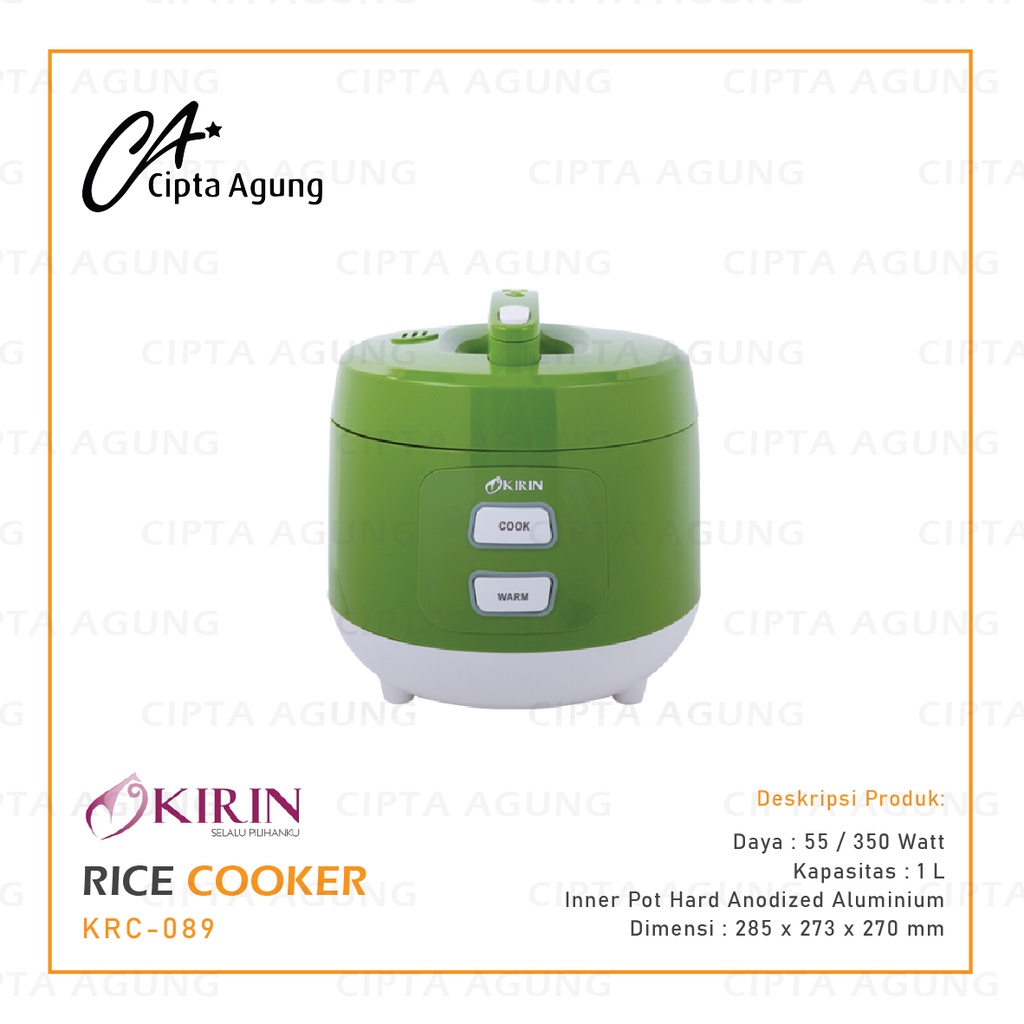 RICE COOKER MAGIC COM 1 L KIRIN KRC-089 KRC 089 KRC089 ALUMINIUM