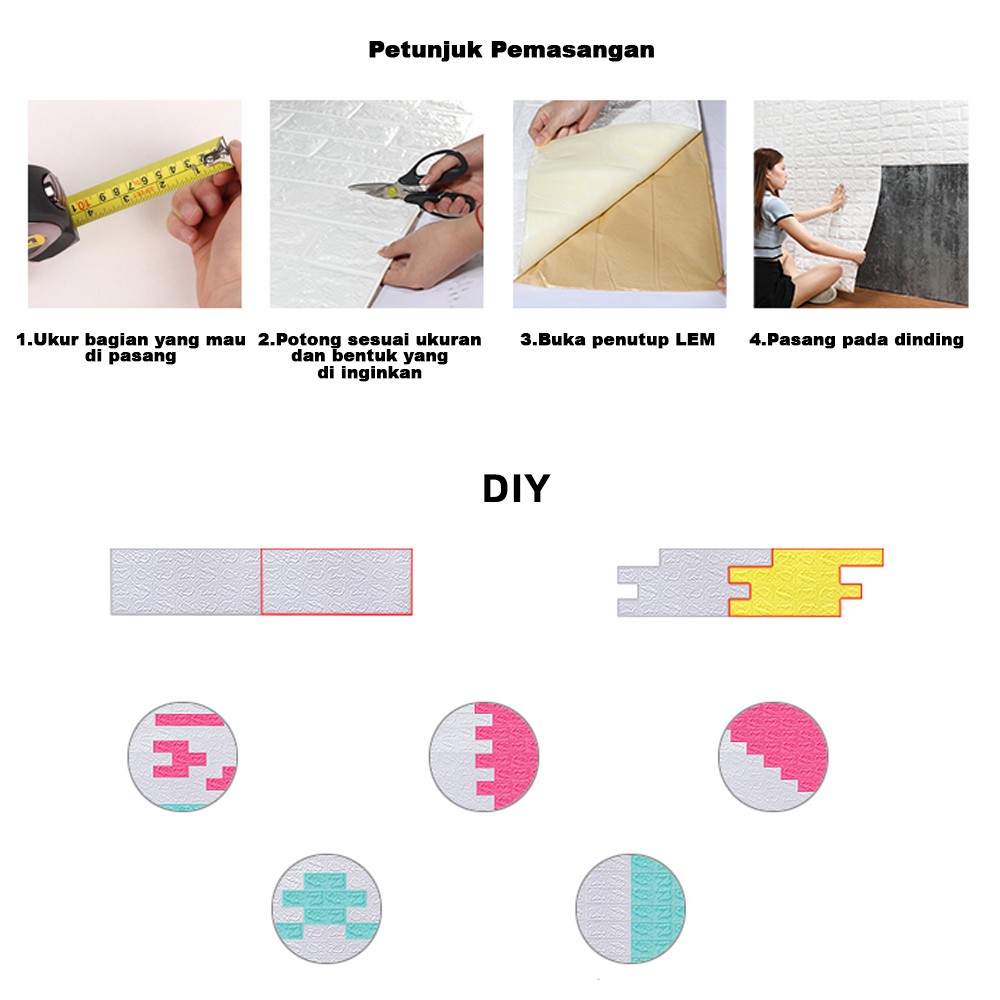 PALING MURAH ! Wallpaper Dinding FOAM Timbul 3D Bata Putih CLASSIC BRICK 70 x 77 cm best seller-3