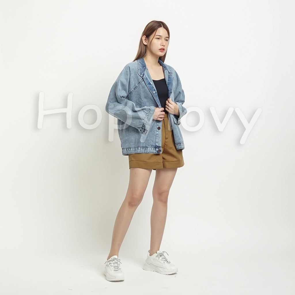 HOPYLOVY Jaket Jeans Oversize Wanita Snow Acid Gitna