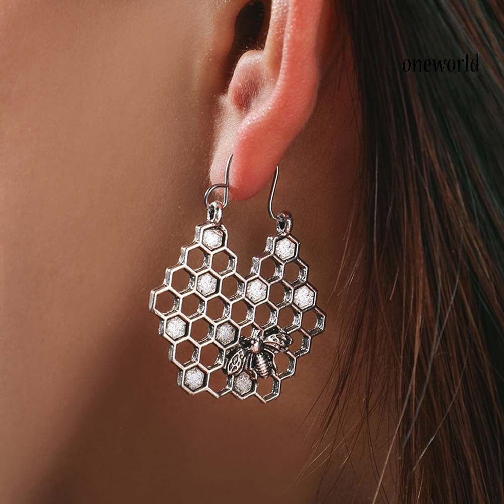 OW@ Bohemian Women Hollow Flower Honeycomb Filigree Hoop Earrings Retro Jewelry Gift