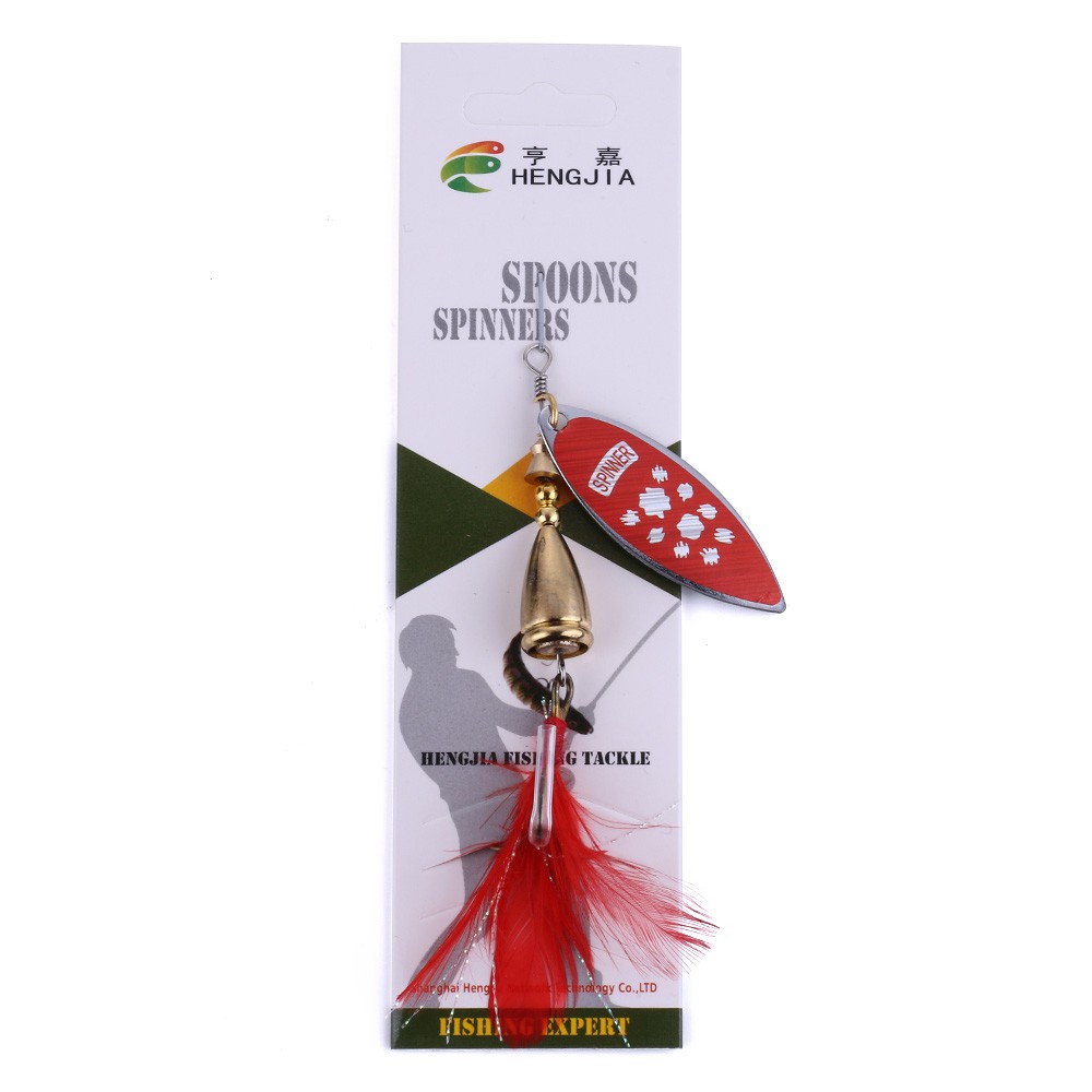 Hengjia 1Pc 10G Umpan Pancing Spoon Bahan Metal Dengan Bulu Ikan Fishing Lure Sequin Bass Bait