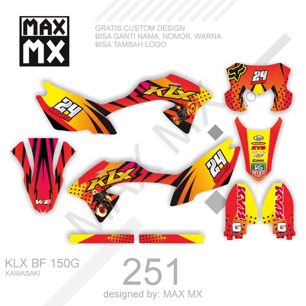 DECAL STIKER MOTOR KLX BF 150 G MOTIF MERAH ORANGE
