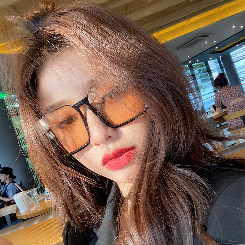 Roselife TikTok Kacamata Hitam Retro Semi Rimless Lensa Kotak 400UV Untuk Wanita