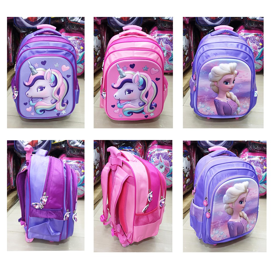 PROMO 10.10 Tas Sekolah Anak SD Perempuan Trolley Dorong Gambar Kuda Pony Pirang EMBOS Timbul 3 Resleting IMPORT ( Sun Lily Cetar Pirang Burung OWL Gogo Cool Laila Gliter Osh 16&quot;  )