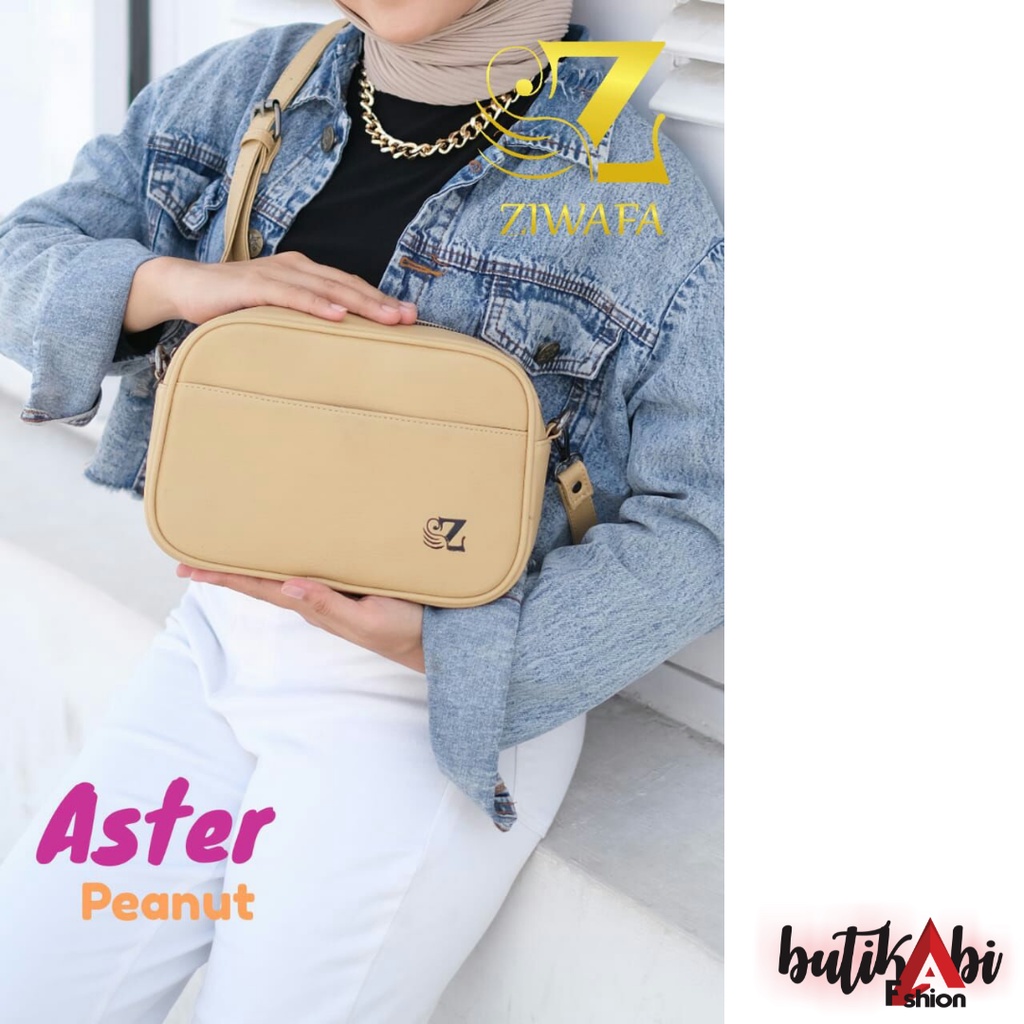 ZIWAFA TAS SELEMPANG WANITA ASTER SLINGBAG SLING BAG TALI PANJANG BAHAN KULIT SINTETIS WARNA CREAM P