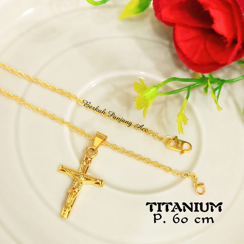 KALUNG TITANIUM SALIB EMAS DUBAY 24K ANTI KARAT&amp;ANTI LUNTUR BERKUALITAS TINGGIv