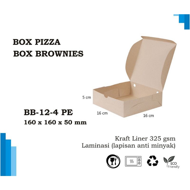 

( isi 5pcs ) BOX KARDUS KOTAK PIZZA ROTI KUE BROWNIES 16x16x5 cm KRAFT 325 gsm
