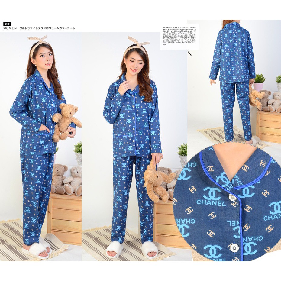 [Pajamas Set CNL SW] piyama wanita katun jepang hitam dan navy