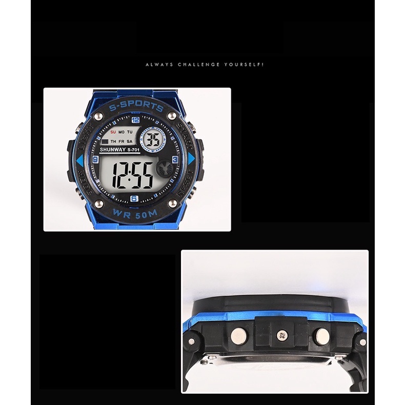 DIGITAL SPORTS WATCH S701 JAM TANGAN OLAHRAGA PRIA DIGITAL STOPWATCH ALARM LAMPU LED TAHAN AIR