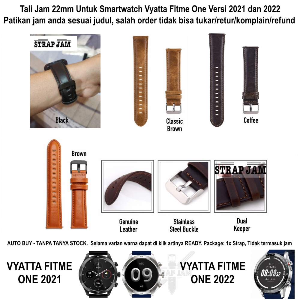 Tali Jam Tangan Vyatta Fitme One 2021 2022 - Strap 22mm Kulit Genuine Leather