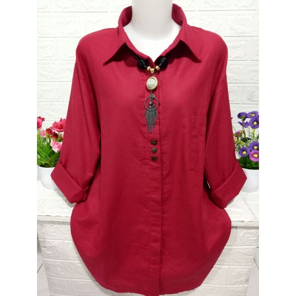 Baju atasan kemeja wanita simpel casual polos lengan panjang A 230-4