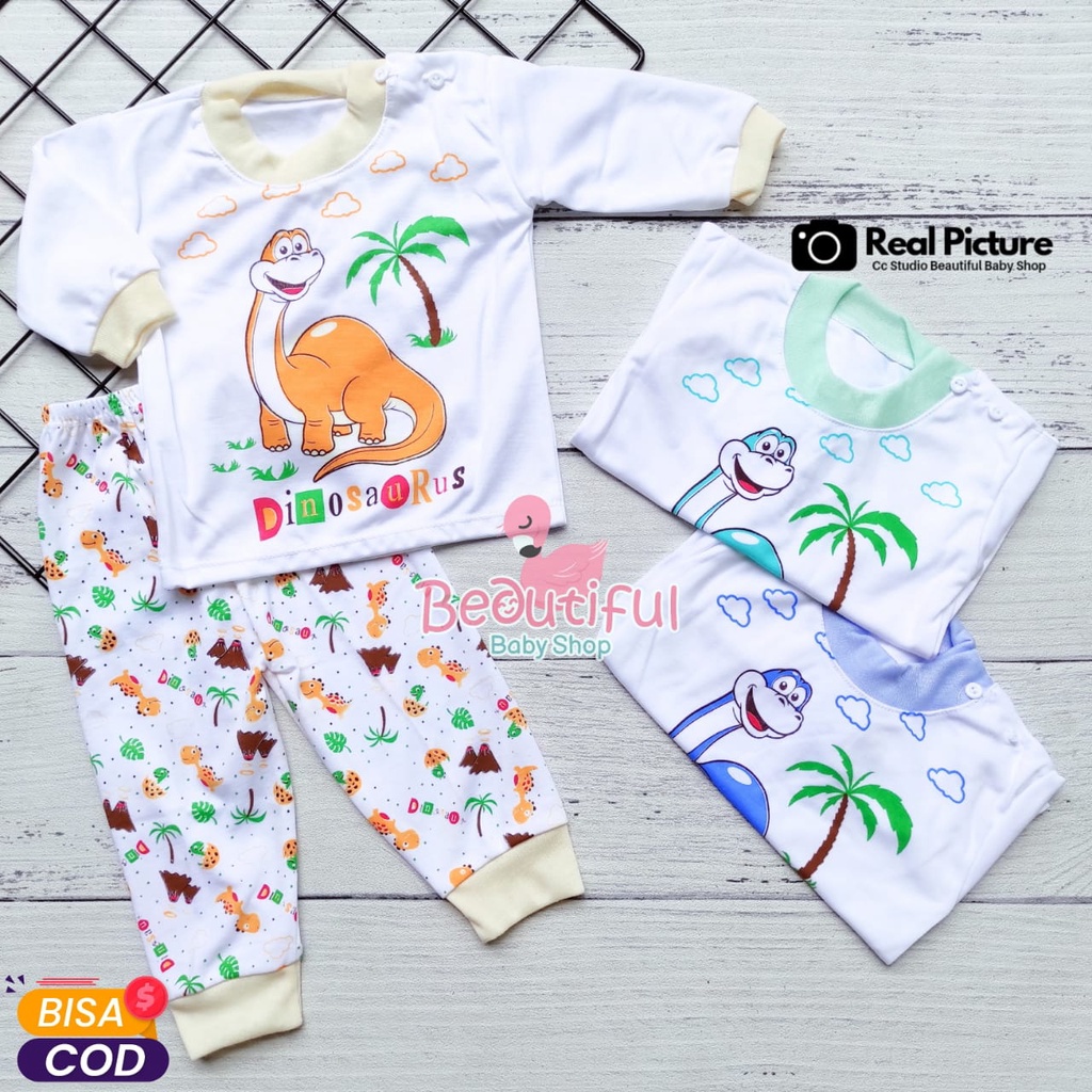 Setelan Baju Bayi Panjang 3-12 Bulan Motif Dinosaurus / Setelan Piyama Bayi / Baju Bayi Panjang / Baju Tidur Bayi / Baby.ou_