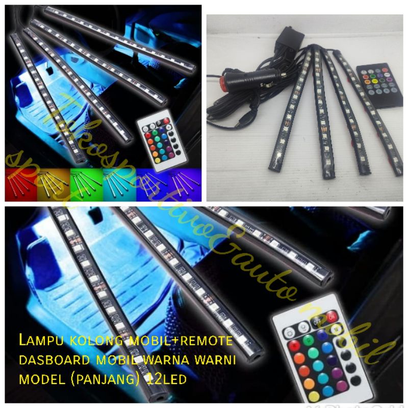 Lampu DRL LED kolong RGB mobil+remote dekorasi dasboard 16warna 12led panjang