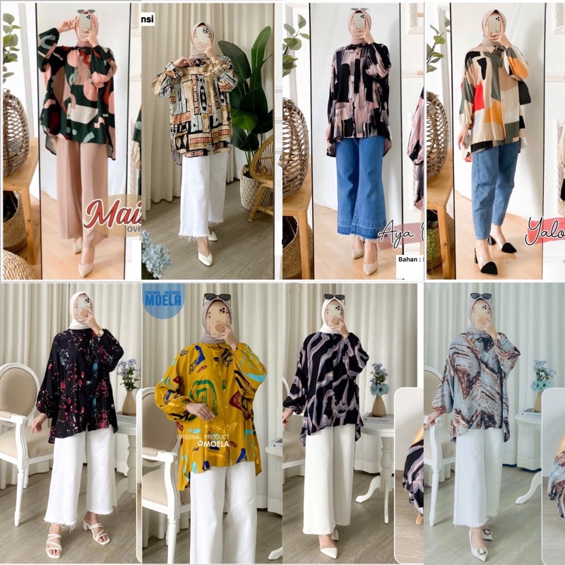 MONOCHROME OVERSIZE BLOUSE MOTIF - ATASAN RAYON FULL KANCING JUMBO / ATASAN RAYON KOMBINASI-1