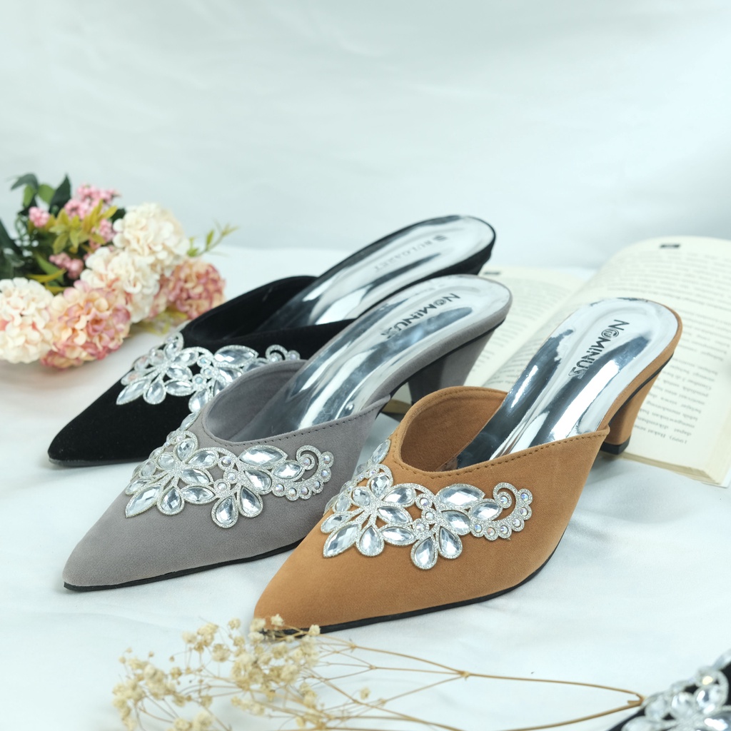 FLASH SALE 7.7 High Heels Shina SP28 Heels Wanita SUEDE Diaomond 5 cm