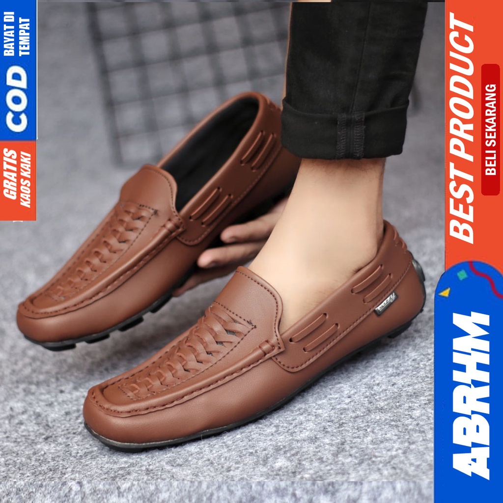 ABRHM MORIZ Sepatu Casual Slip On Pria Kulit Pu Slop Cowok Anti Slip Ori