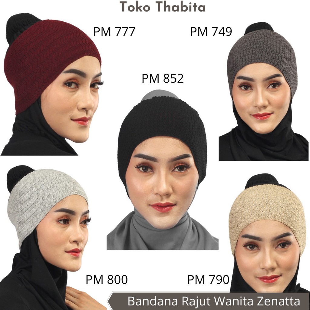 5 Warna Bandana Rajut Polos Zenatta Ciput Kerudung Dewasa Hitam Abu Marun Cream