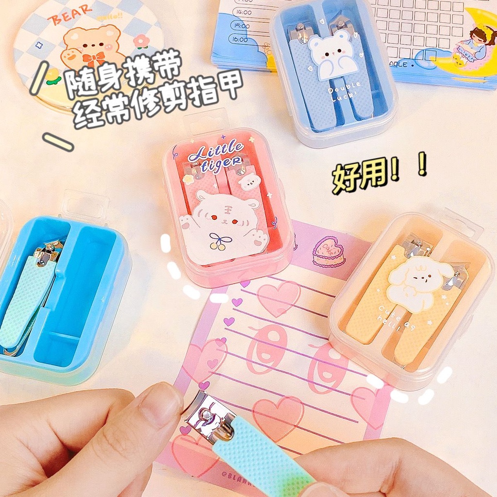 JOLINE GUNTING KUKU SET 2 PCS / GUNTING KUKU SET 2 IN 1 (FREE BOX) / GUNTING KUKU WARNA PASTEL / UJUNG MIRING / UJUNG BIASA / CUTE MANICURE PEDICURE SET / NAIL CLIPPERS TWO-PIECE SET GIRL / OLIN MADICURE SET 2IN1 / GUNTING KUKU ANAK KARAKTER LUCU