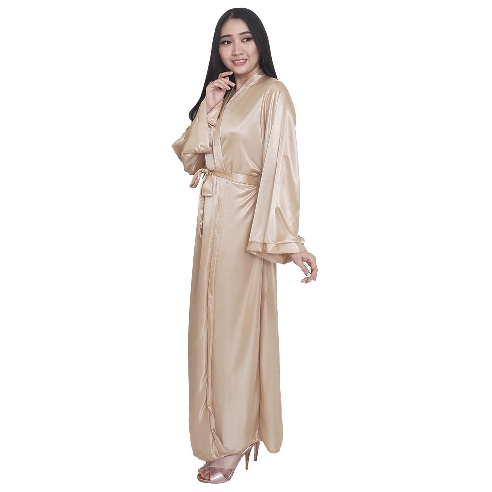 FOLVA kimono bridesmaid baju tidur sleeping robe satin 1508LGKIM gold