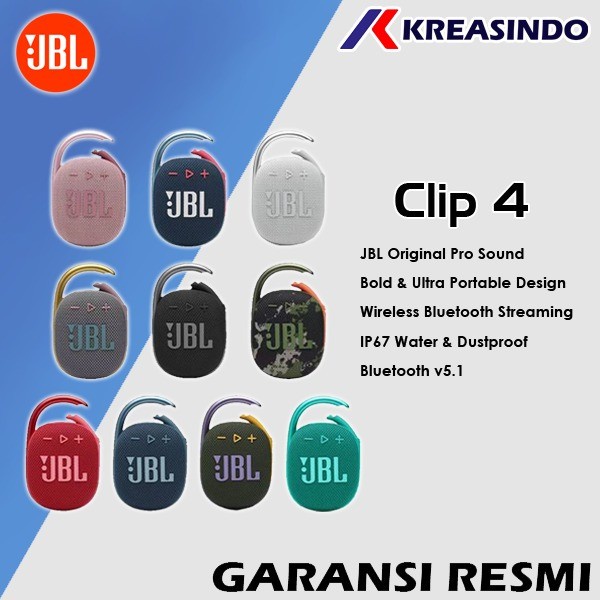 JBL CLIP 4 / CLIP4 Portable Waterproof Speaker Garansi Resmi